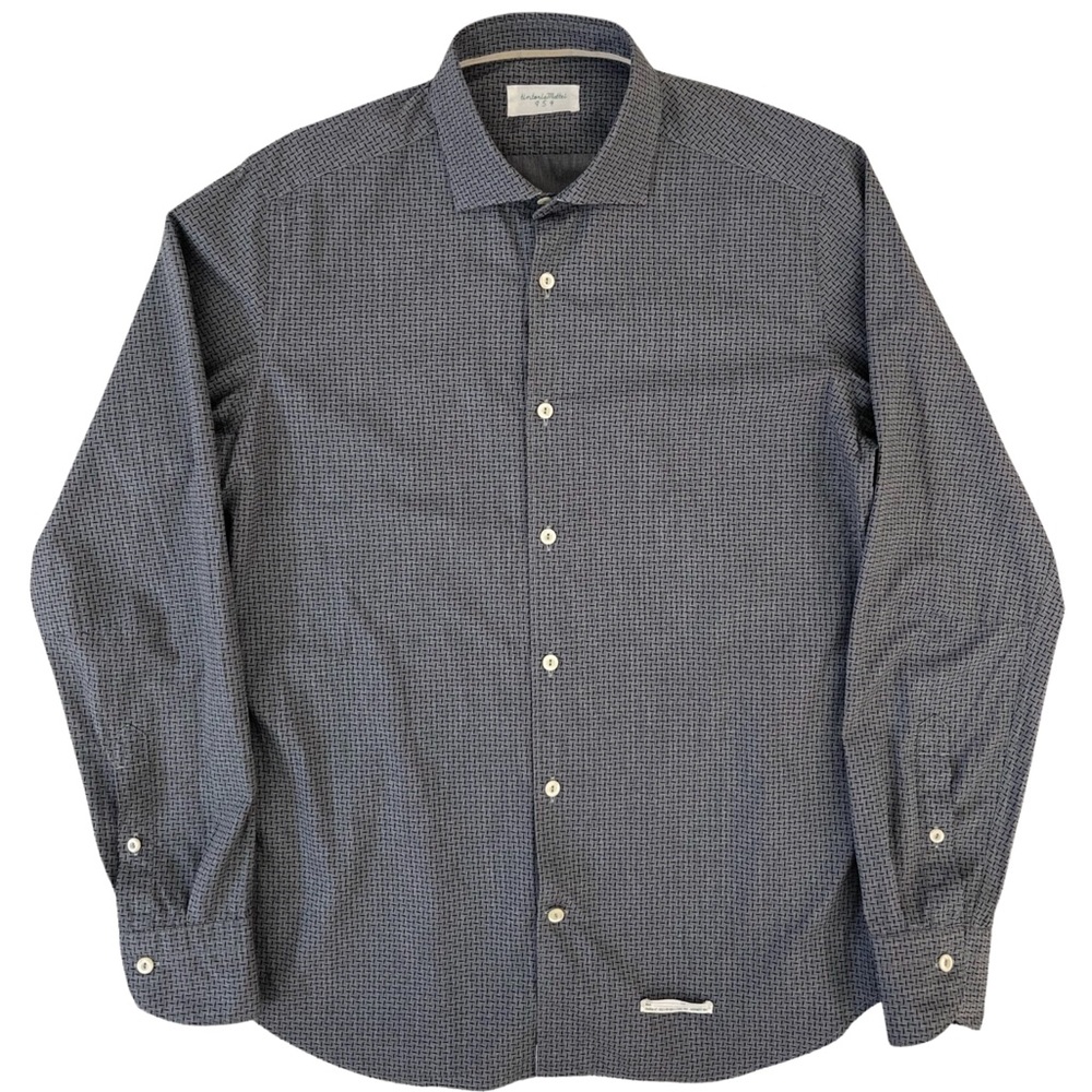 Mens Tintoria Mattei Gray & Black Button Down Collared Dress Shirt Size Large